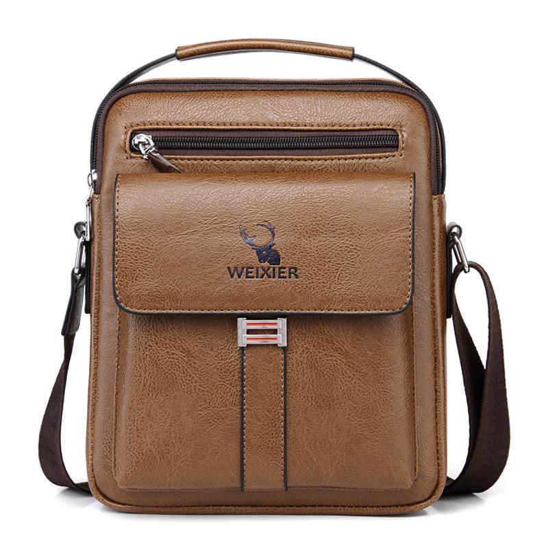 Leather Messenger Crossbody Shoulder Bag For Men Work Business Casual Adjustable Straps With Metal Zipper