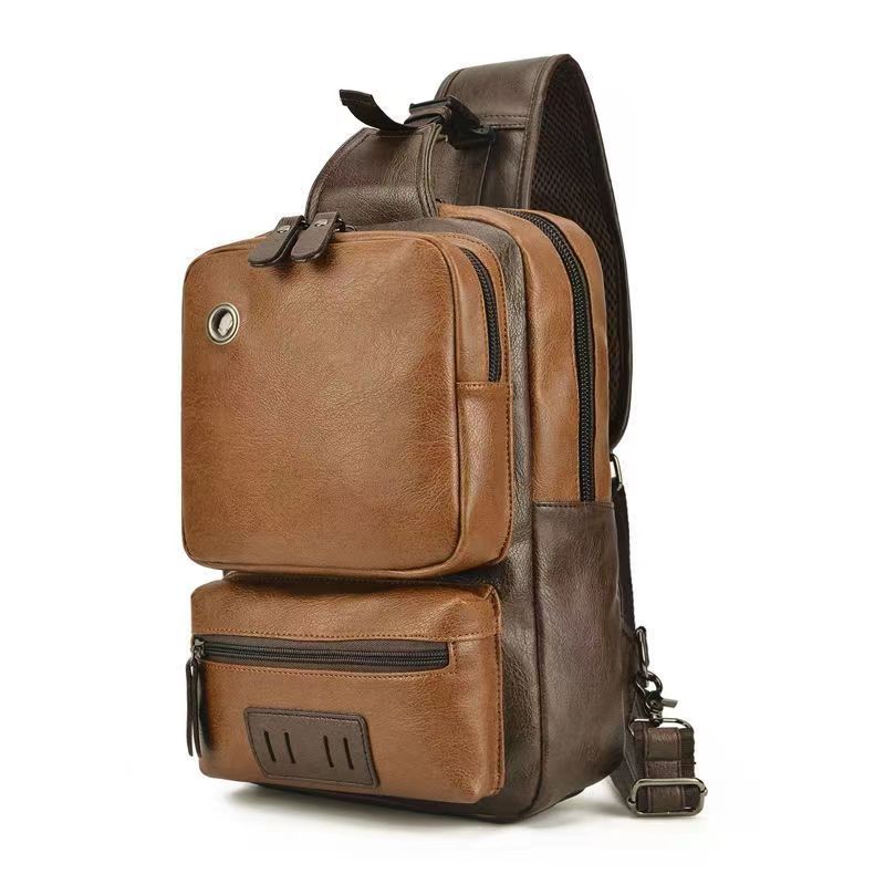 Men's PU Fashion Chest Large Capacity Shoulder Messenger Bag