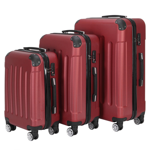 3-in-1 Swivel Wheel With Handle, 4 Corner Protectors, Trolley Box, 20in 24in 28in, ABS Aluminum Alloy Trolley, Classic Color - Burgundy