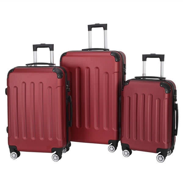 3-in-1 Swivel Wheel With Handle, 4 Corner Protectors, Trolley Box, 20in 24in 28in, ABS Aluminum Alloy Trolley, Classic Color - Burgundy