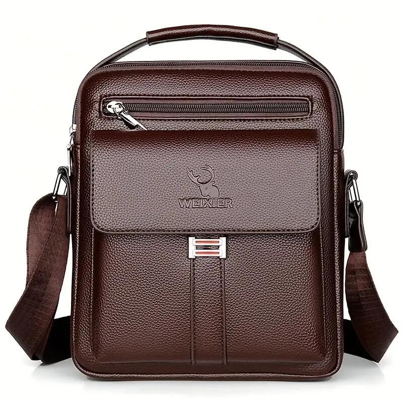 Leather Messenger Crossbody Shoulder Bag For Men Work Business Casual Adjustable Straps With Metal Zipper