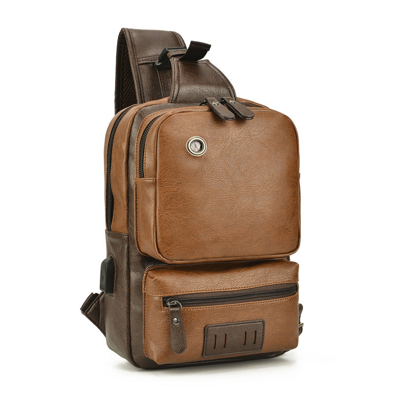 Men's PU Fashion Chest Large Capacity Shoulder Messenger Bag
