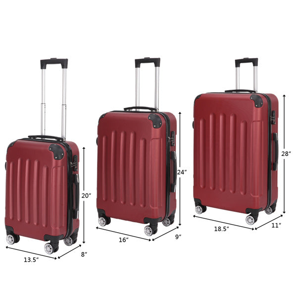 3-in-1 Swivel Wheel With Handle, 4 Corner Protectors, Trolley Box, 20in 24in 28in, ABS Aluminum Alloy Trolley, Classic Color - Burgundy
