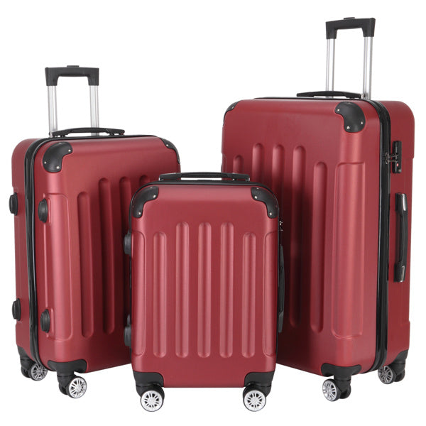 3-in-1 Swivel Wheel With Handle, 4 Corner Protectors, Trolley Box, 20in 24in 28in, ABS Aluminum Alloy Trolley, Classic Color - Burgundy