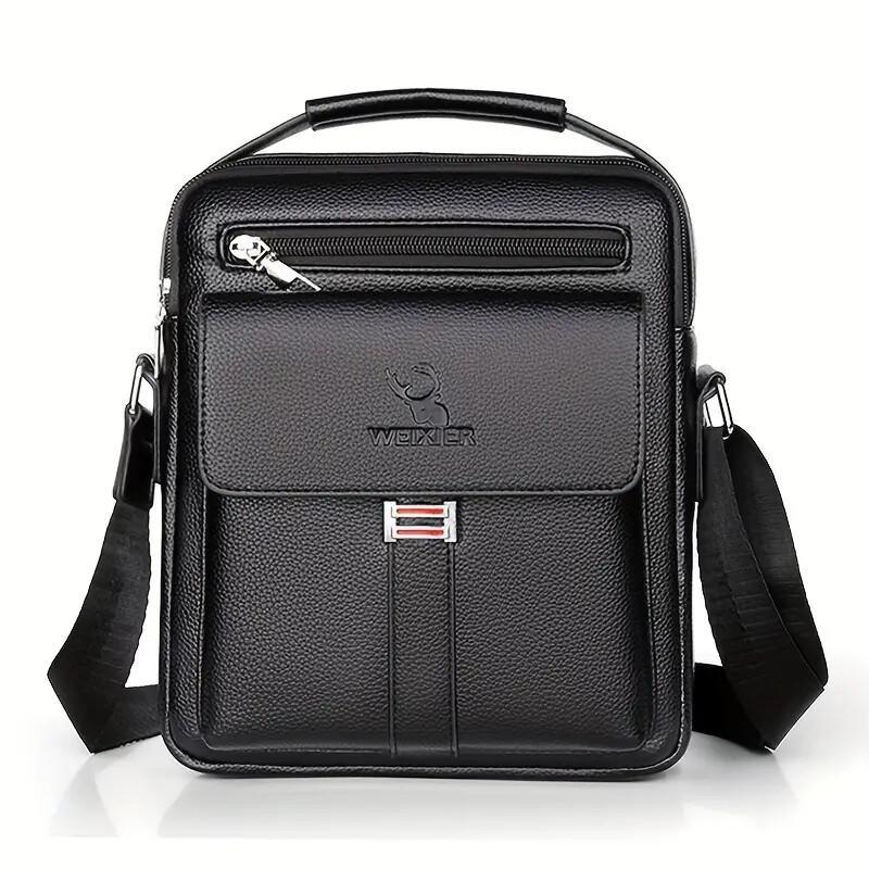 Leather Messenger Crossbody Shoulder Bag For Men Work Business Casual Adjustable Straps With Metal Zipper